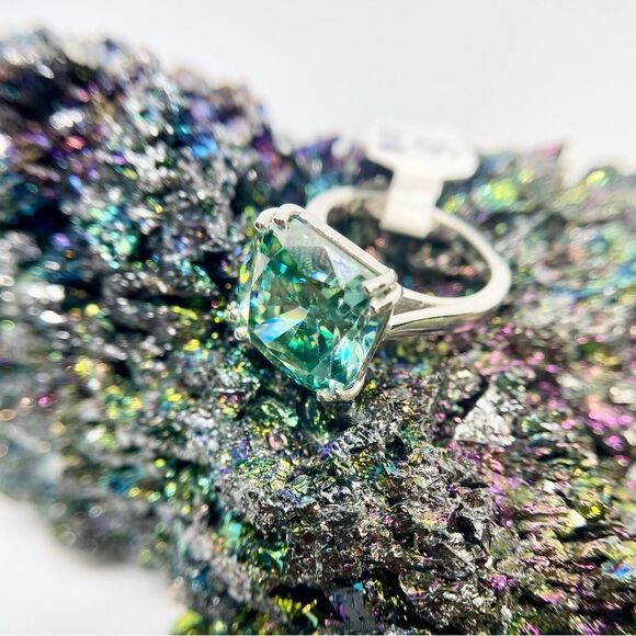 14 Carat Cushion Cut Moissanite Ring Huge Cocktail Statement Wedding Ring - Picture 9 of 11